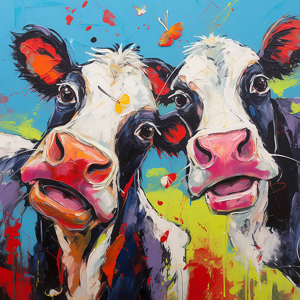 Vibrant pop art cows cross stitch kit for beginners
