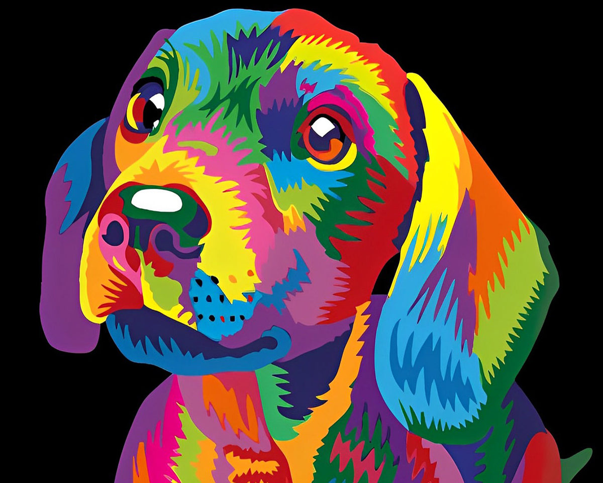 Vibrant pop art dog cross stitch kit for beginners