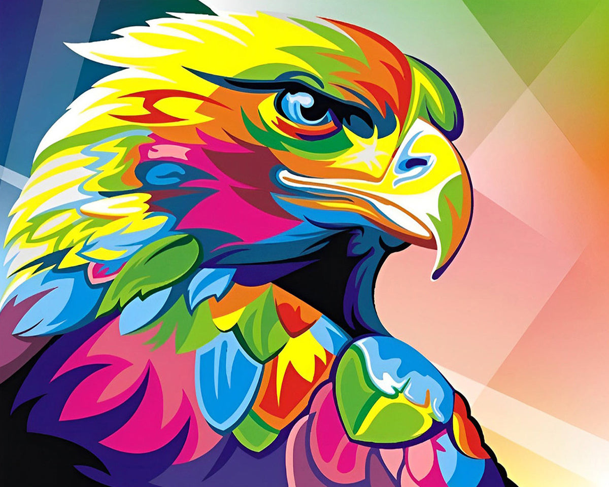 Vibrant pop art eagle cross stitch kit for beginners