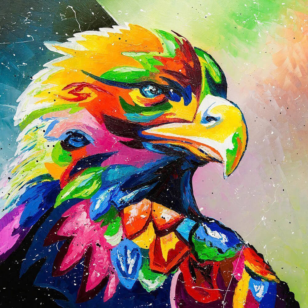 Vibrant pop art eagle portrait paint by numbers kit for beginners
