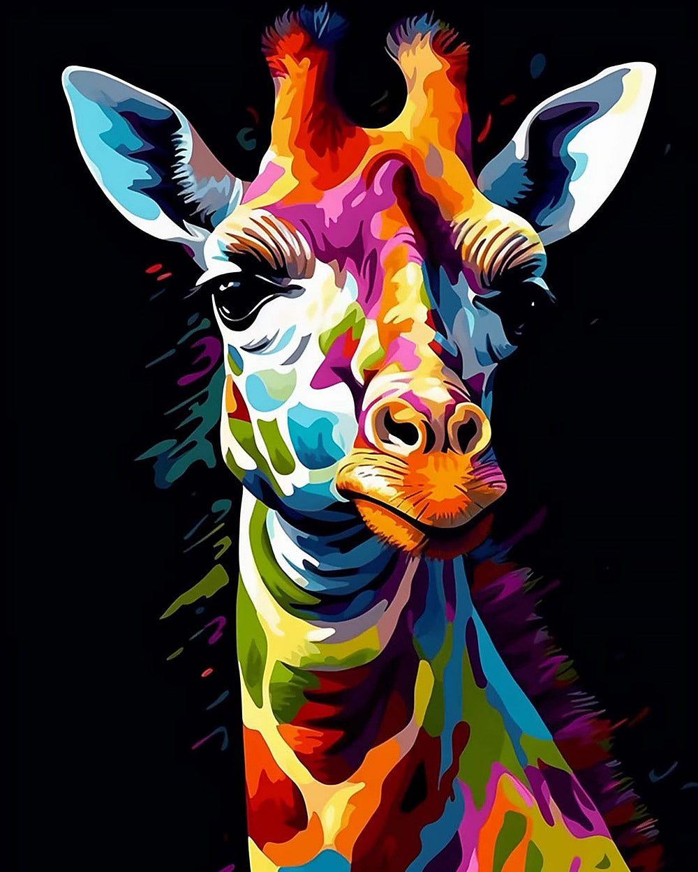 Vibrant pop art giraffe portrait cross stitch kit for beginners