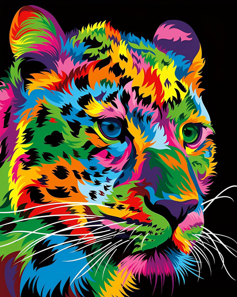 Vibrant pop art leopard cross stitch kit for beginners