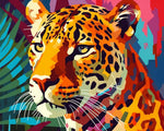 Vibrant pop art leopard portrait cross stitch kit for beginners