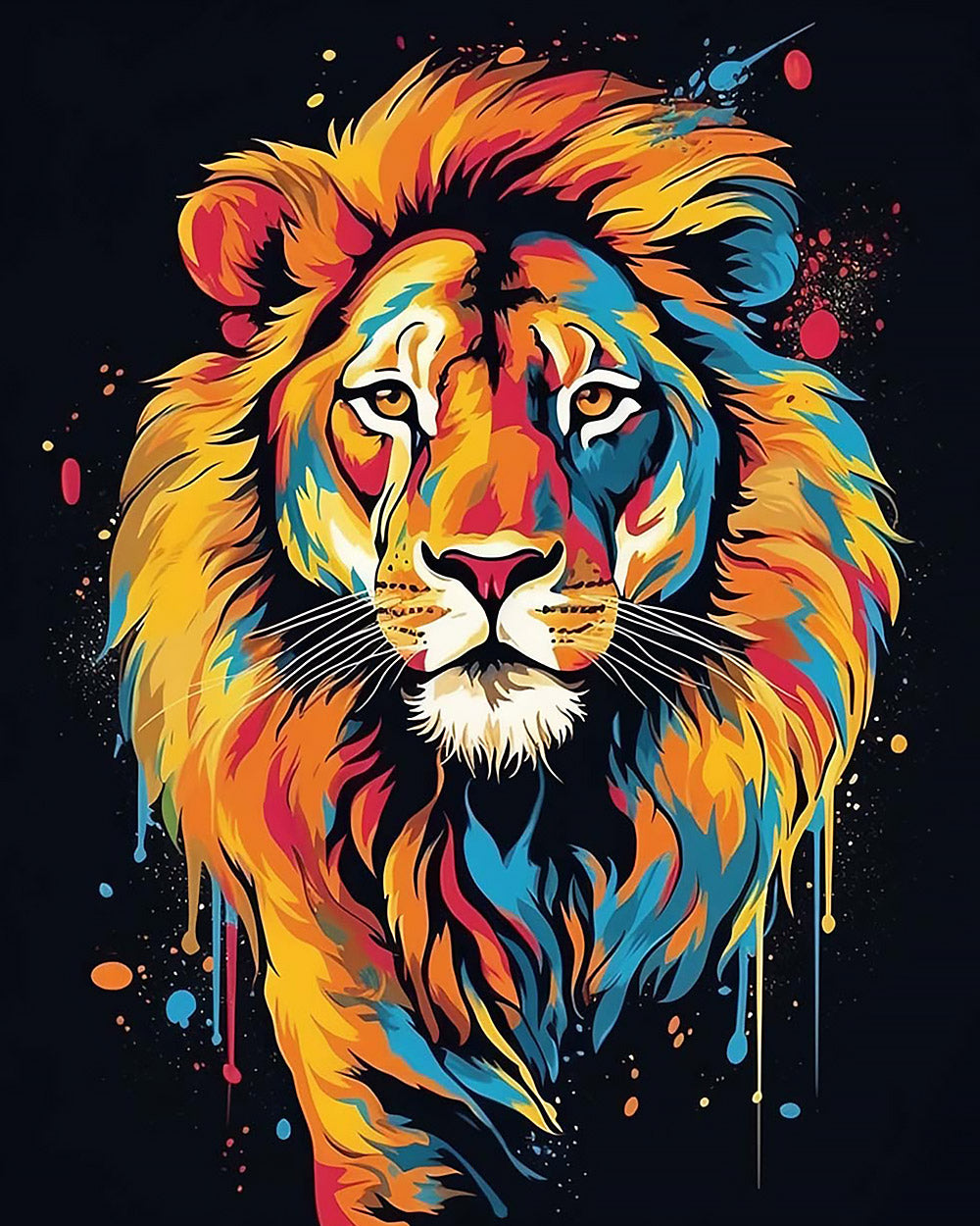 Vibrant pop art lion cross stitch kit for beginners