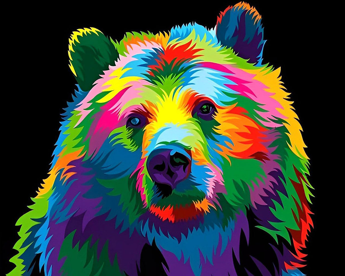 Vibrant pop art rainbow bear cross stitch kit for beginners