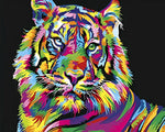 Vibrant pop art rainbow tiger cross stitch kit for beginners