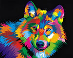 Vibrant pop art rainbow wolf paint by numbers kit for beginners