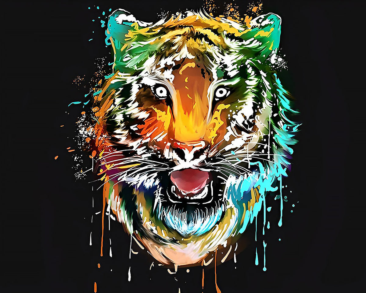 Vibrant pop art tiger head cross stitch kit for beginners