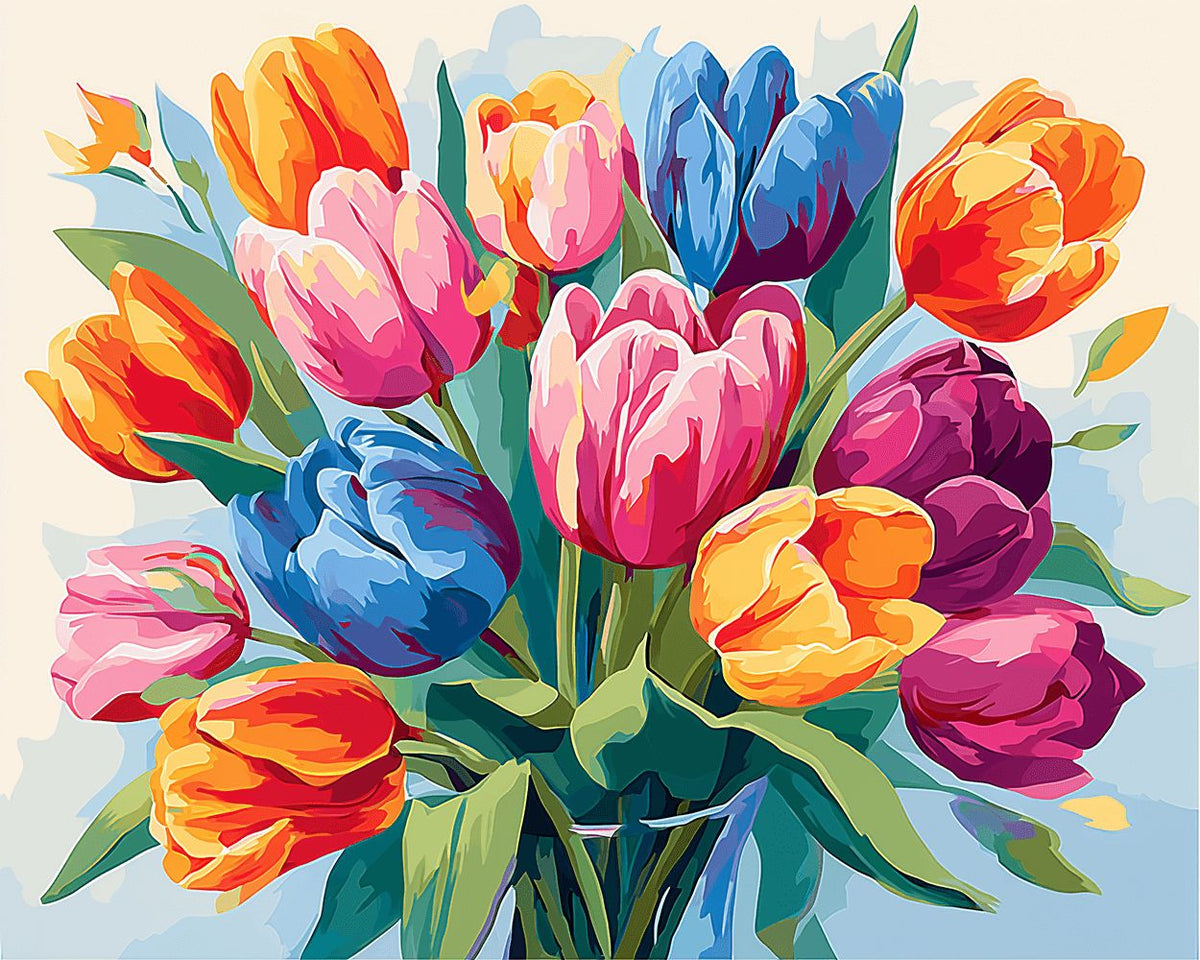 Vibrant pop art tulip bouquet paint by numbers kit for beginners