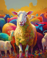 Vibrant rainbow flock of sheep cross stitch kit for beginners