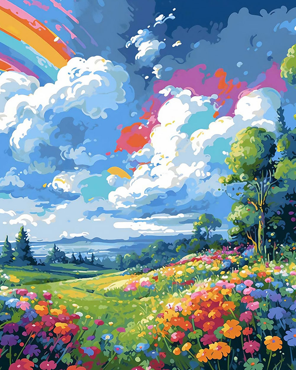 Vibrant rainbow landscape cross stitch kit for beginners