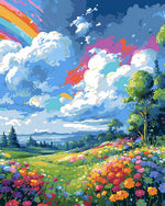 Vibrant rainbow landscape cross stitch kit for beginners