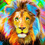 Vibrant rainbow lion with green eyes paint by numbers kit for beginners