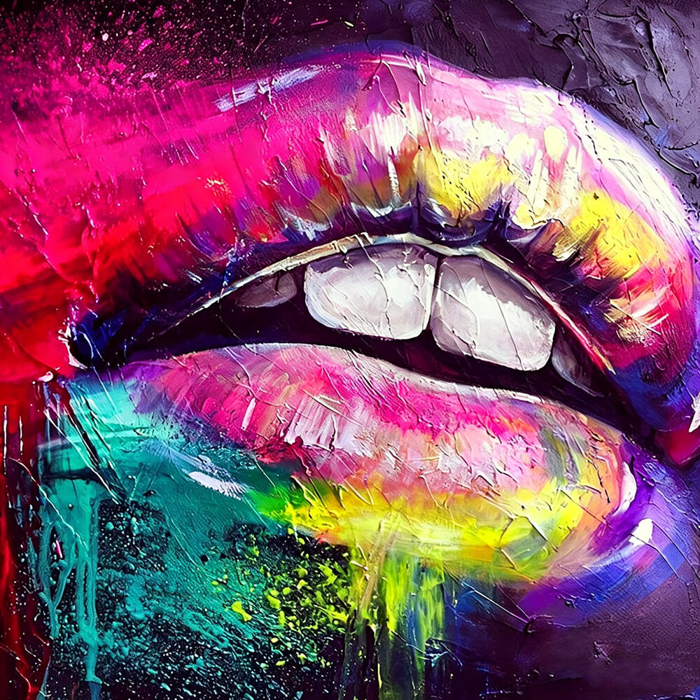 Vibrant rainbow lips cross stitch kit for beginners