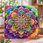 Vibrant rainbow mandala pearl diamond painting kit for beginners