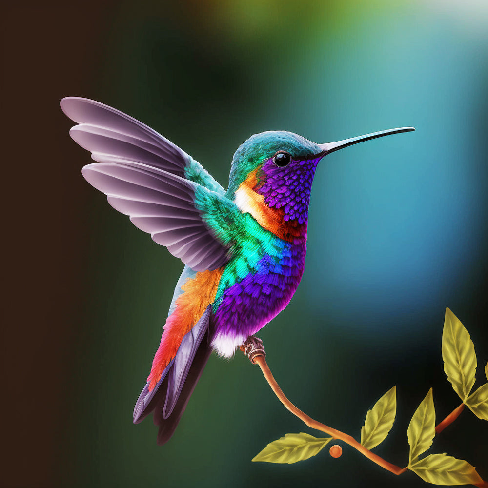 Vibrant realistic hummingbird cross stitch kit for beginners