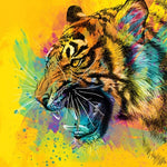 Vibrant splatter art roaring tiger cross stitch kit for beginners