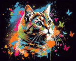 Vibrant splatter cat with butterflies cross stitch kit for beginners