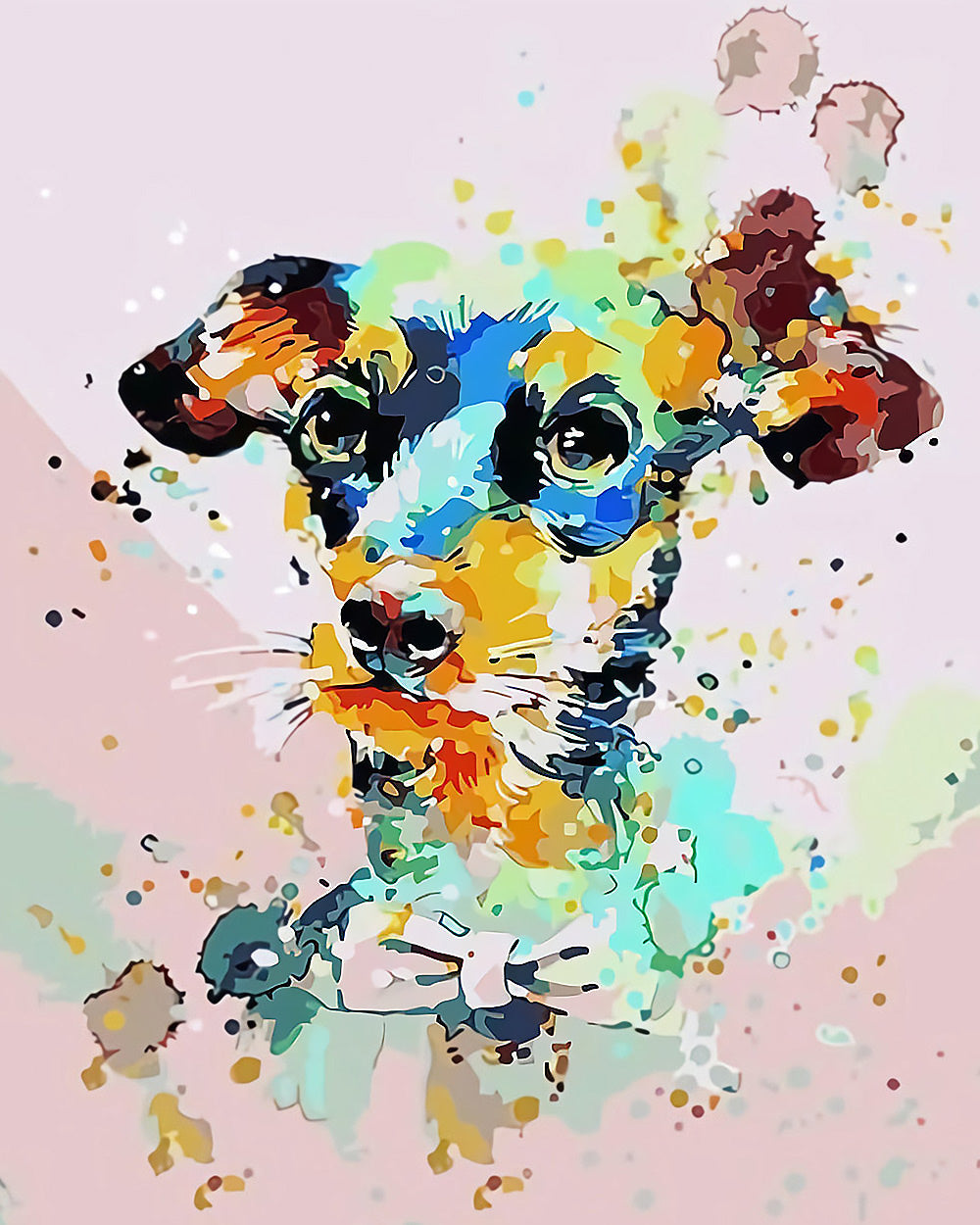 Vibrant splatter jack russell terrier cross stitch kit for beginners