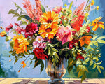 Vibrant summer bouquet in glass vase cross stitch kit for beginners