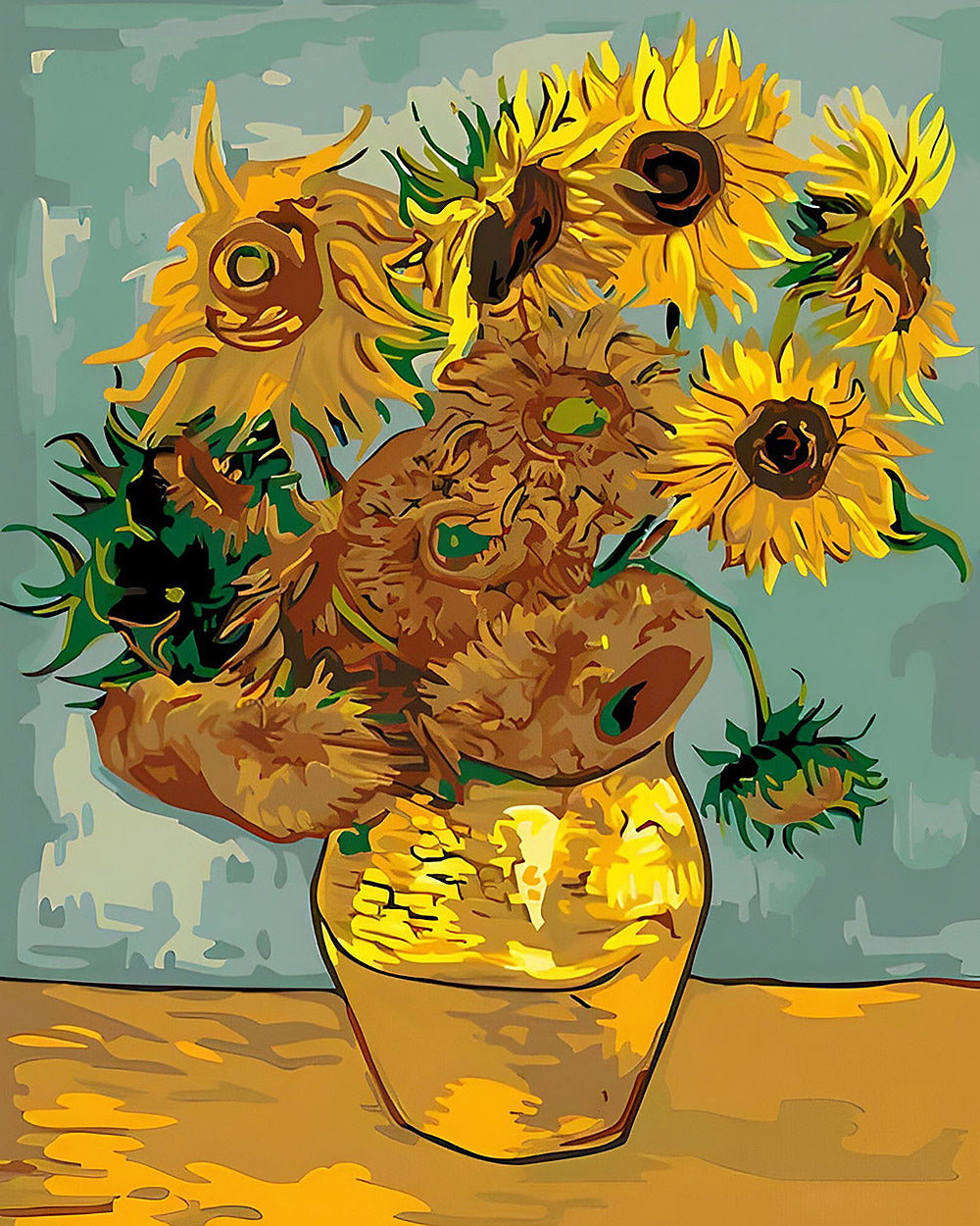 Vibrant sunflowers in vase paint by numbers kit for beginners