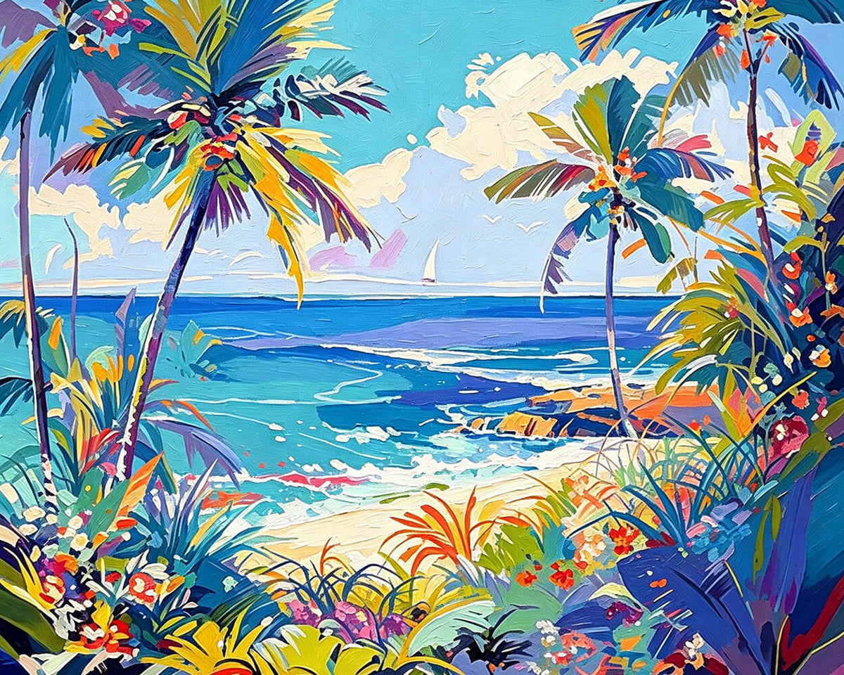 Vibrant tropical beach paint by numbers kit for beginners