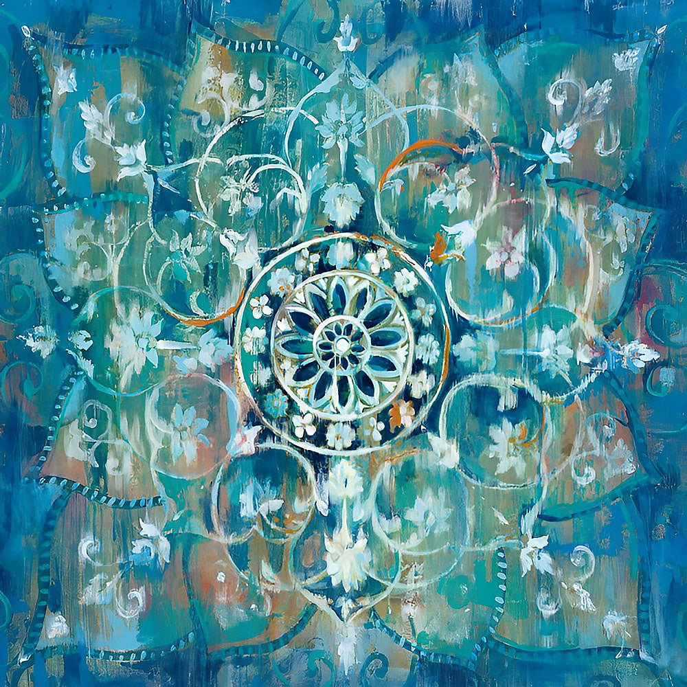 Vibrant turquoise mandala cross stitch kit for beginners