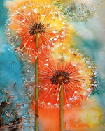 Vibrant watercolour dandelions cross stitch kit for beginners