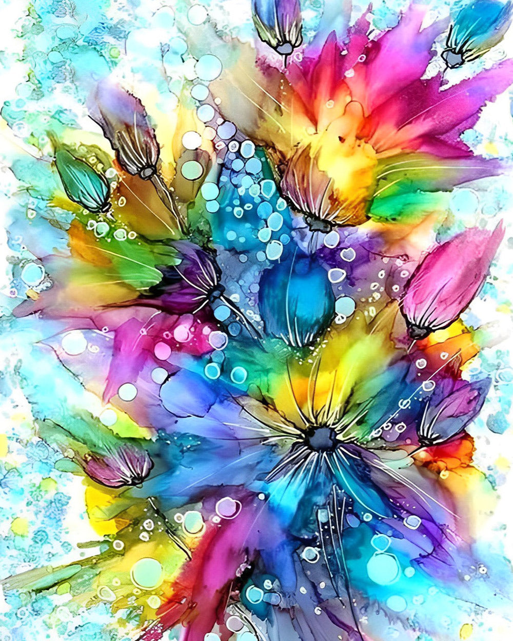 Vibrant watercolour flowers cross stitch kit for beginners