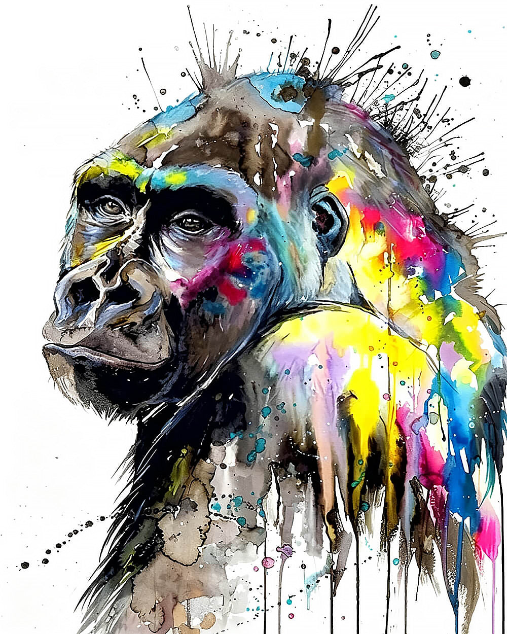 Vibrant watercolour gorilla cross stitch kit for beginners