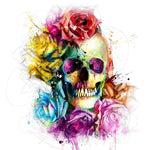Vibrant watercolour skull and roses cross stitch kit for beginners