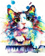 Vibrant watercolour splash cat cross stitch kit for beginners