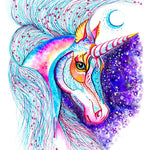 Vibrant watercolour unicorn with moon cross stitch kit for beginners