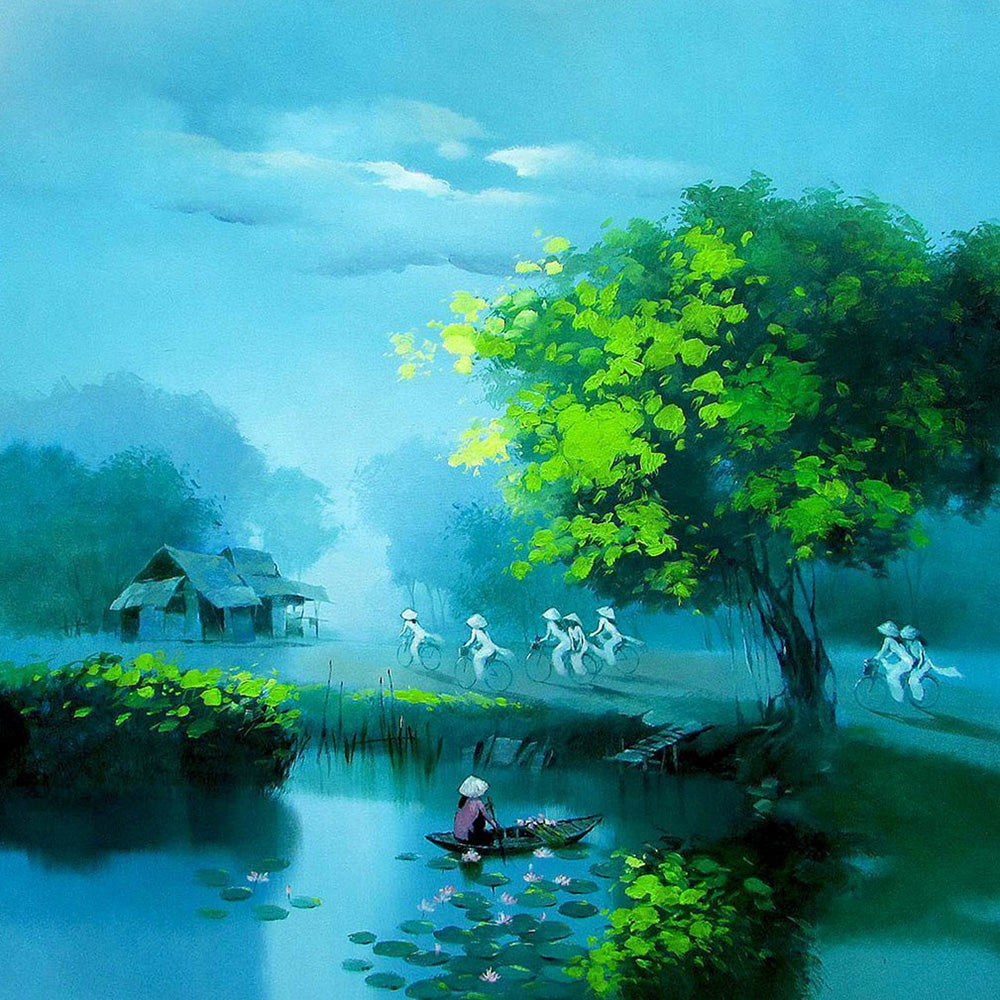Vietnamese water village cross stitch kit for beginners