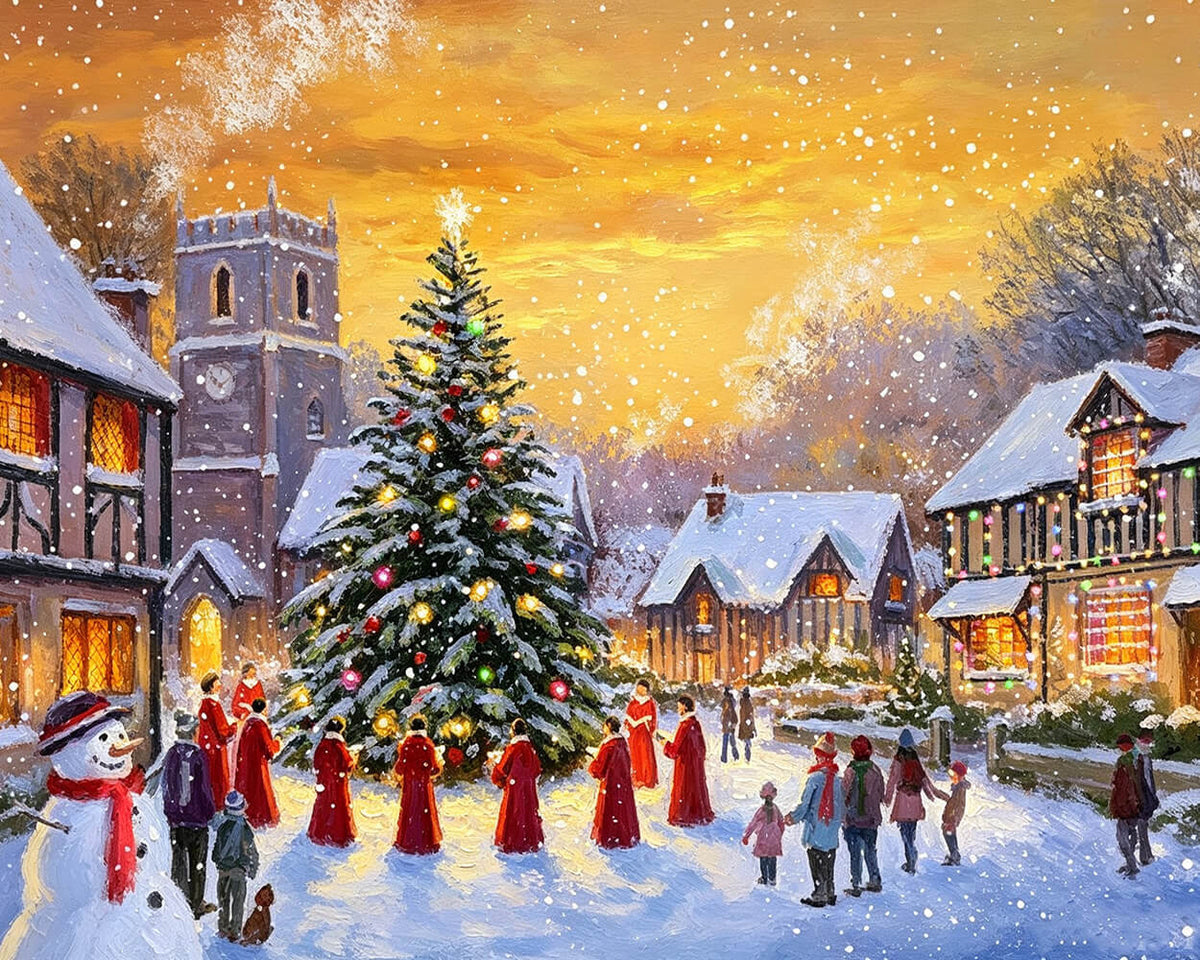 Village carol singers and christmas tree cross stitch kit for beginners