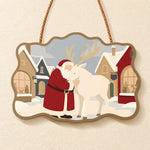 Village santa embrace paint by numbers door hanger finished design