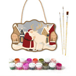 Village santa embrace paint by numbers door hanger with paints and brushes