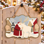 Village santa embrace paint by numbers door hanger on a garden gate
