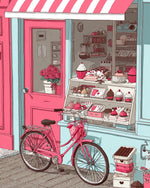 Vintage bicycle and pink bakery cross stitch kit for beginners