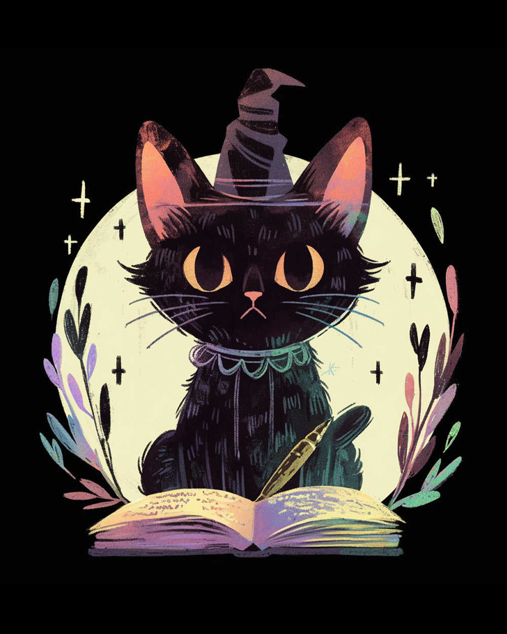 Vintage black cat with a book cross stitch kit for beginners