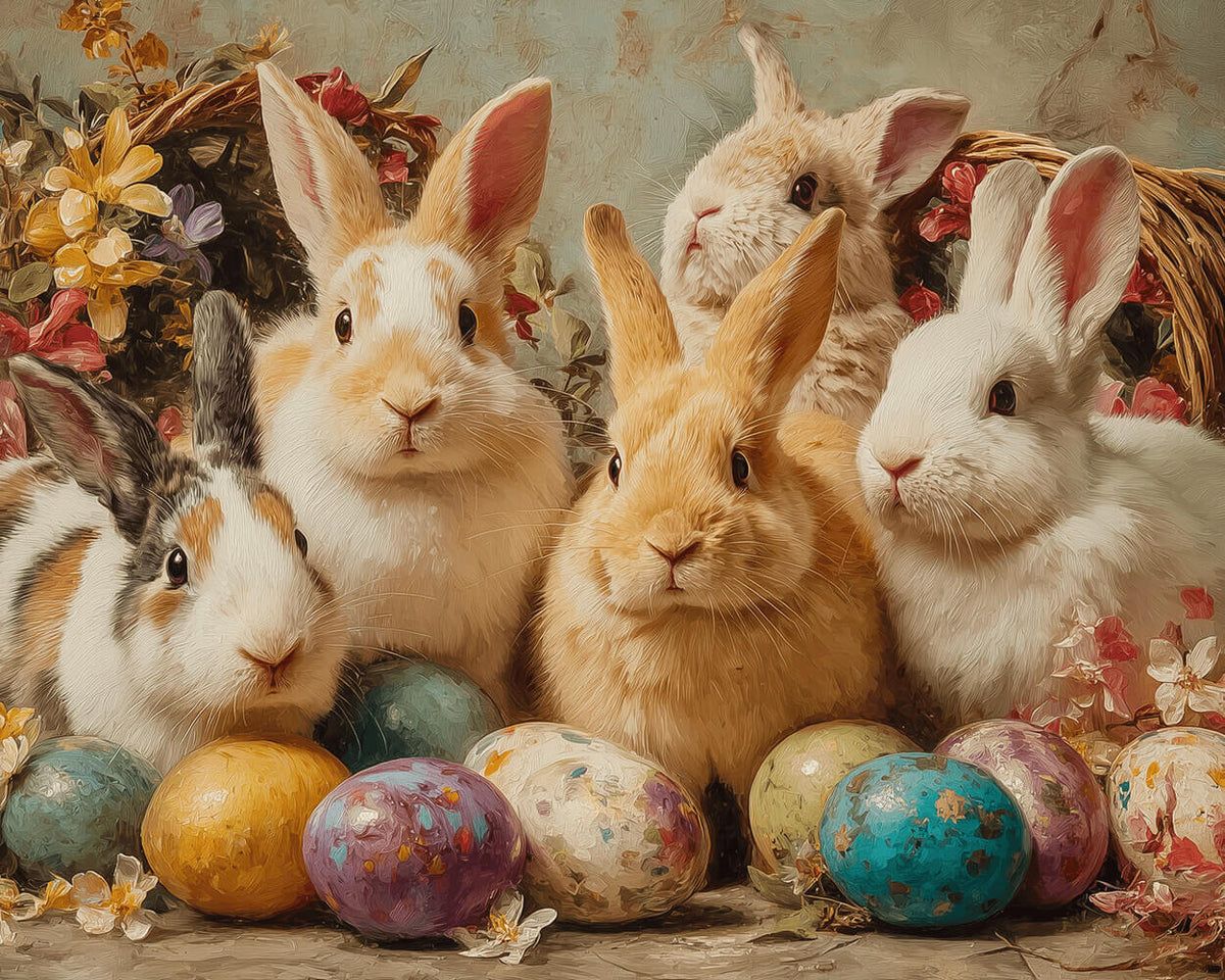 Vintage bunnies with easter eggs paint by numbers kit for beginners