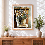 Finished vintage daisy still life paint by numbers artwork displayed as home decor