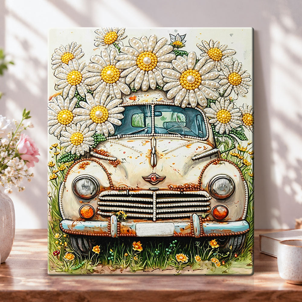 Vintage daisy truck pearl diamond painting kit for beginners