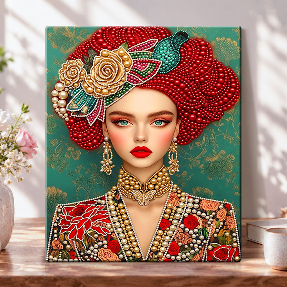 Finished vintage floral elegance pearl diamond painting artwork displayed as home decor