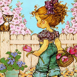 Vintage girl picking flowers paint by numbers kit for beginners