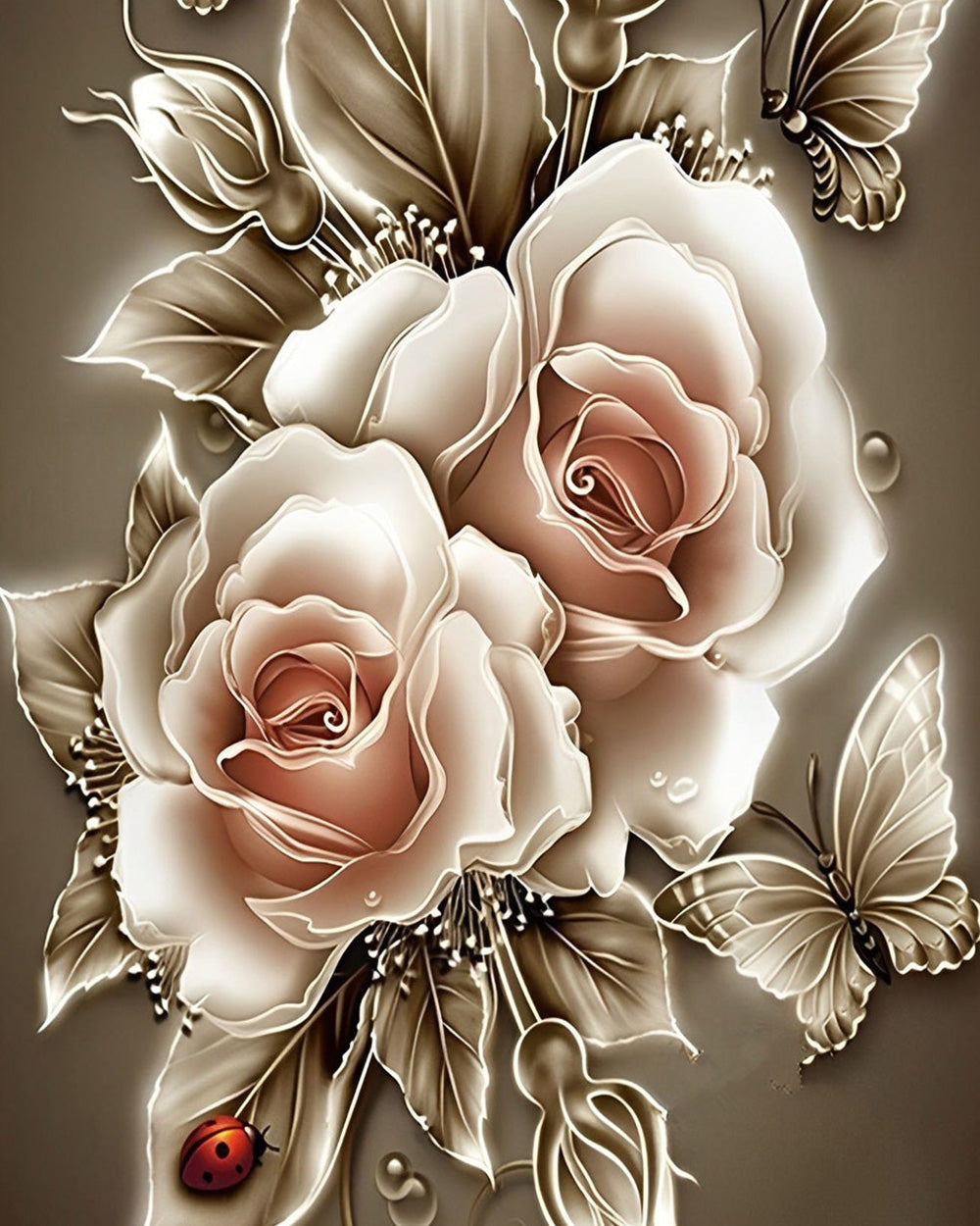 Vintage glowing roses cross stitch kit for beginners