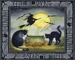 Vintage haunted halloween cauldron with black cats cross stitch kit for beginners