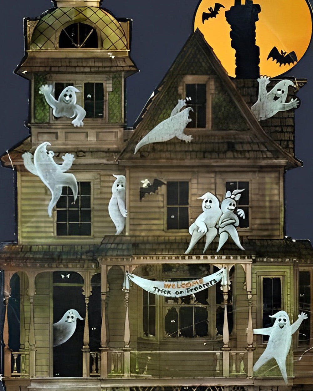 Vintage haunted house with ghosts cross stitch kit for beginners