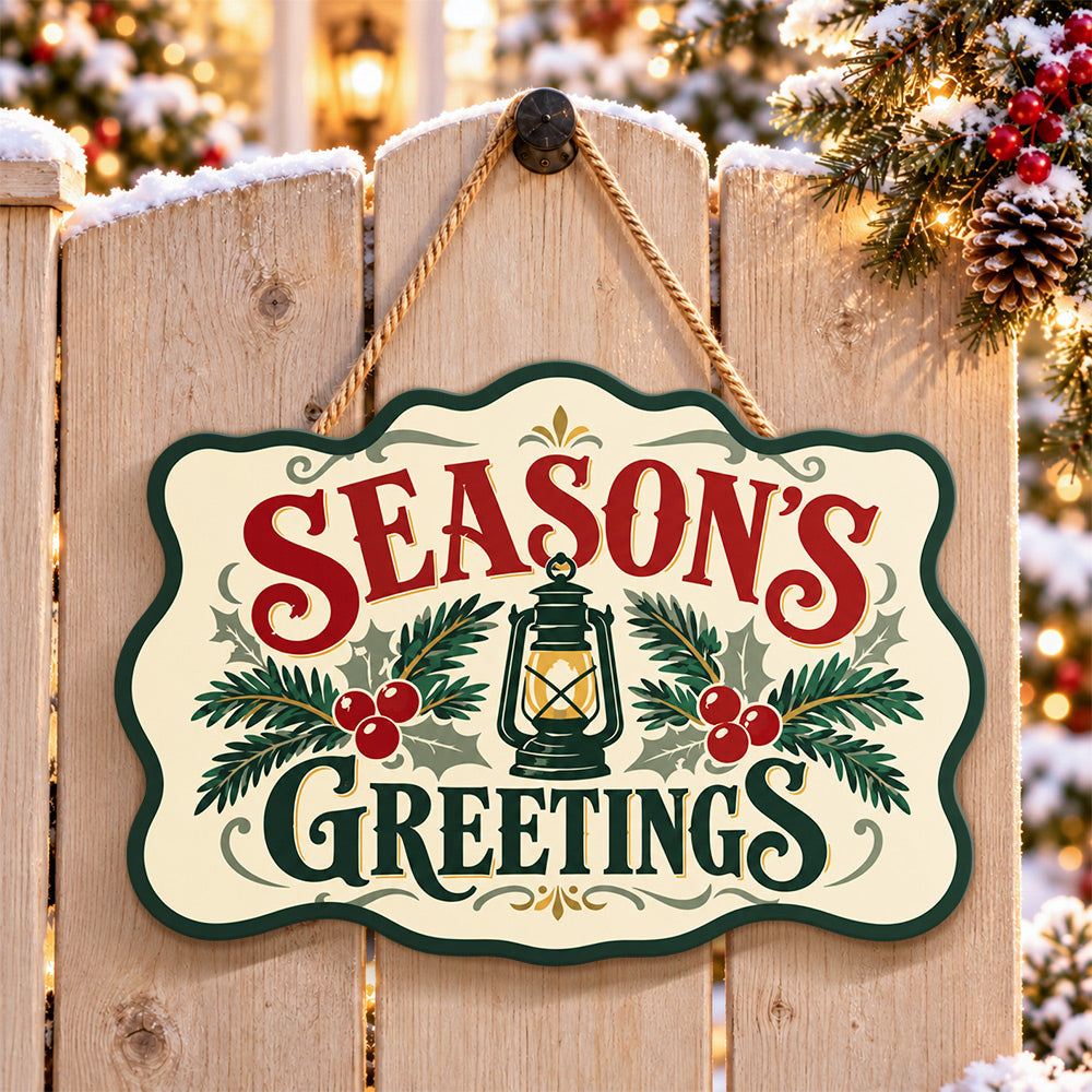 Vintage holiday wishes paint by numbers door hanger on a garden gate