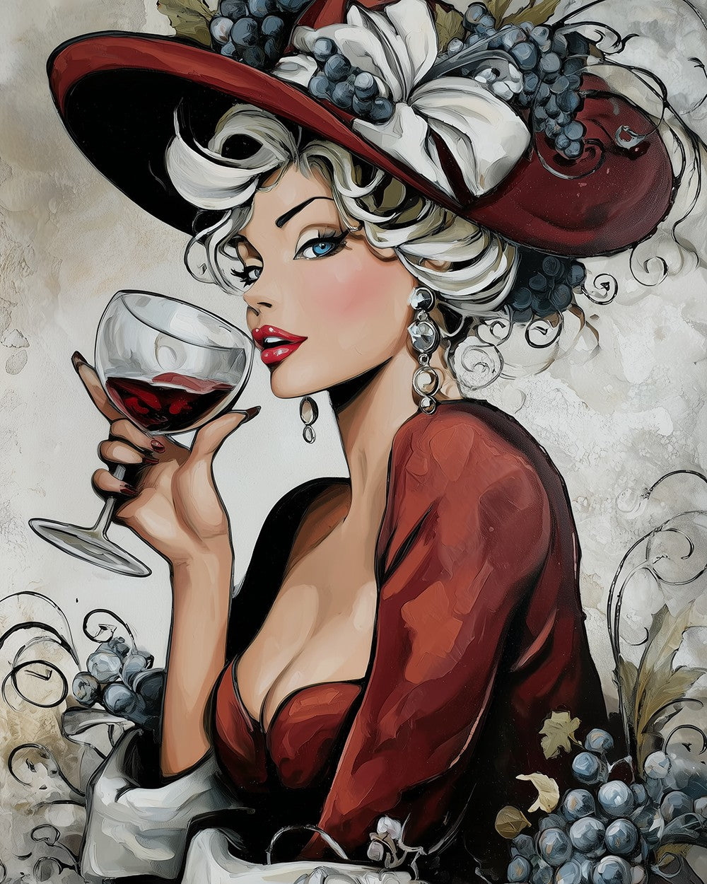 Vintage lady with wine glass cross stitch kit for beginners